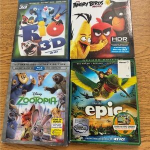 Blu-ray 3D Movie Collection Rio-Angry Birds-Zootopia-Epic